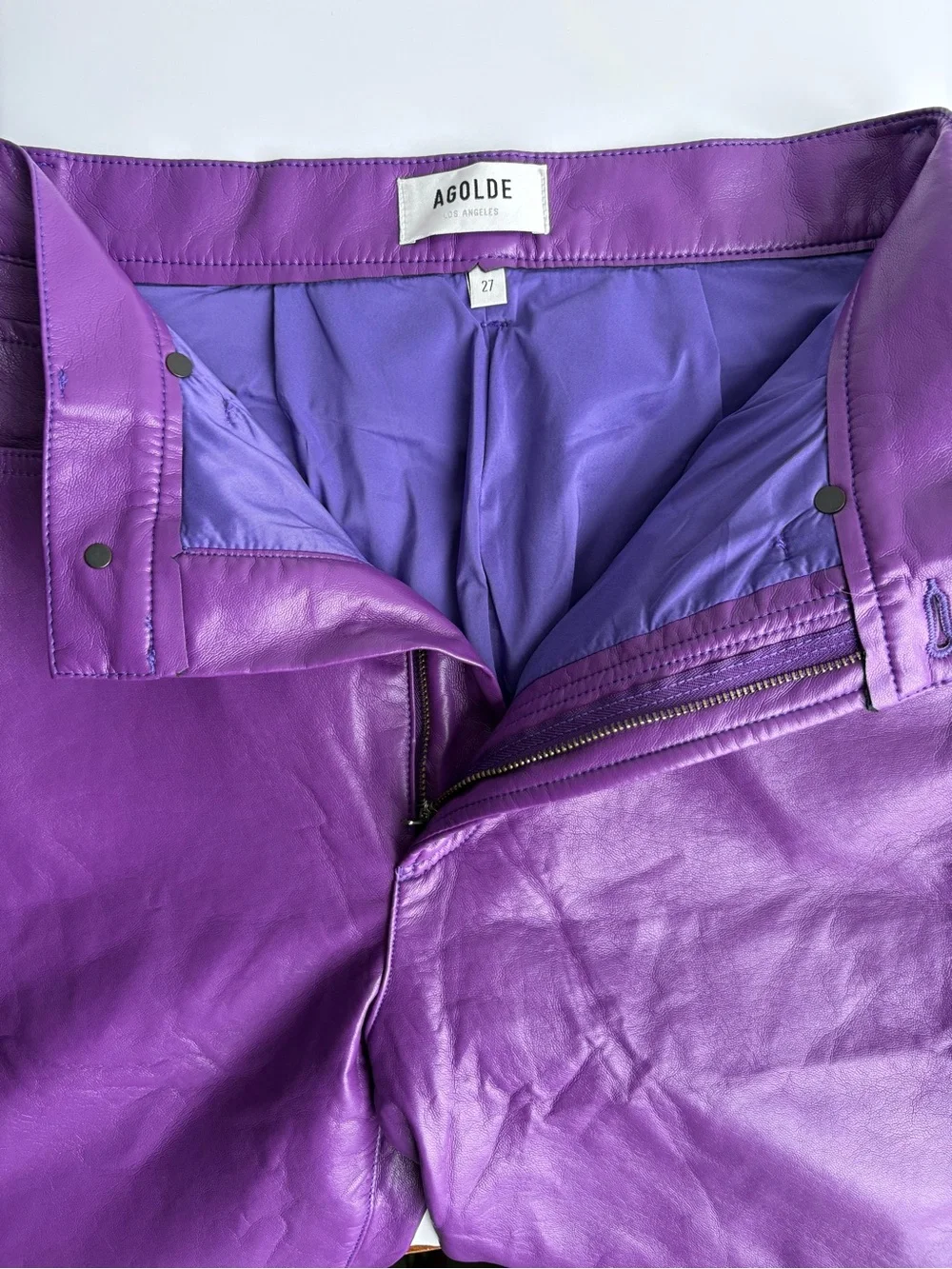 Agolde Purple Recycled Leather Straight-Leg Pants